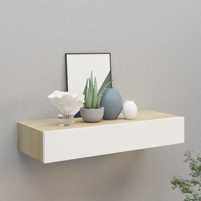 vidaXL Nástenná zásuvková polica dub a biela 60x23,5x10 cm MDF 330263