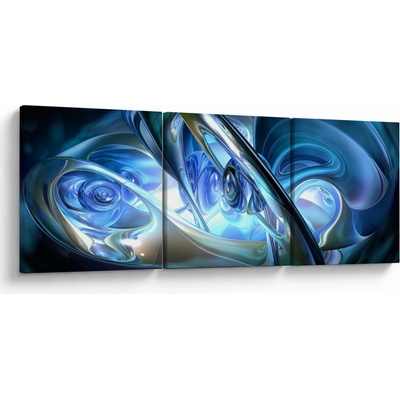 Obraz modrých fraktálů, třídílný 120x40 cm