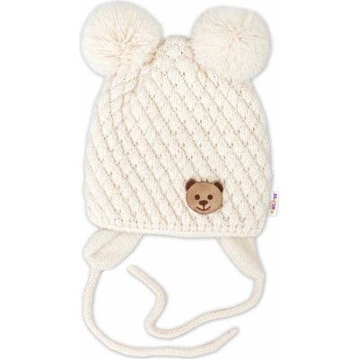 Baby Nellys Zimní pletená čepice Teddy Bear na zavazování ecru béžová – Hledejceny.cz
