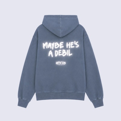 Dotyk Slov Unisex mikina Maybe He's a Debil s reflexnou potlačou Washed Steel Blue