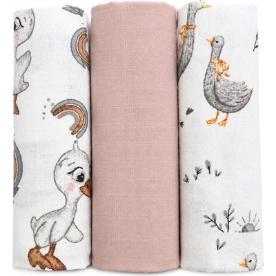 Baby Nellys Mušelínové DELUX Kačenka 60 x 80 cm bílá pudrově růžová 3ks