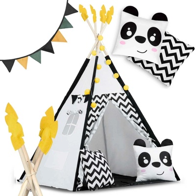 Nukido 740025 Dětské teepee s girlandou a světýlky bíločerné s pandou – Hledejceny.cz