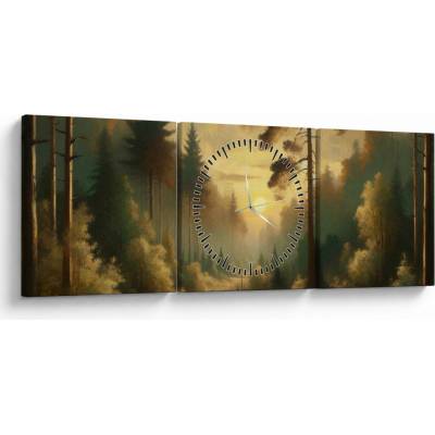 Obraz - Slunce zářící lesem (s hodinami), třídílný 90x30 cm s hodinami