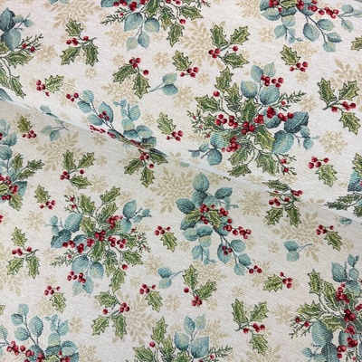Gobelín Vianoce - Lurex strieborný - Vianočný eukalyptus