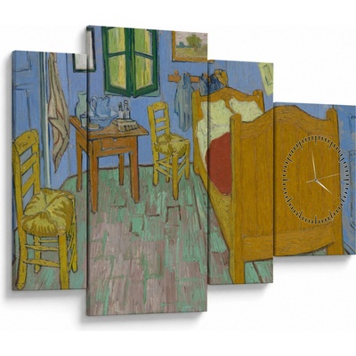 Obraz - Vincent van Gogh, The Bedroom, reprodukce (s hodinami), Čtyřdílný 110x75 cm s hodinami