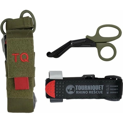 Mil-Tec Taktický turniket s pouzdrem a nůžkami, Rhino Rescue, OD Green