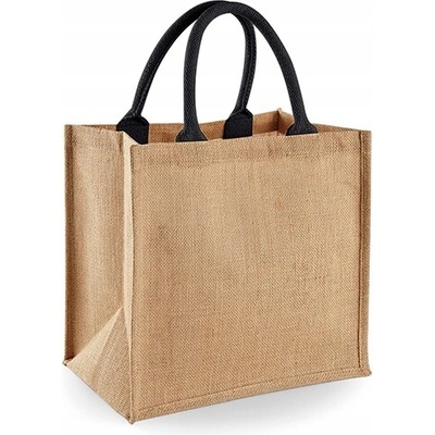 Jutová taška prírodná s čiernymi rúčkami na nákupy 30 x 30 x 19 cm z juty