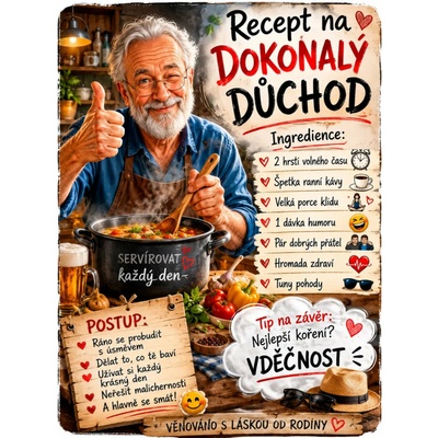 Bezvadary.cz | Originální dárek k odchodu do důchodu s vlastní fotkou – recept na dokonalý důchod - A3 (42x30cm) recept 47