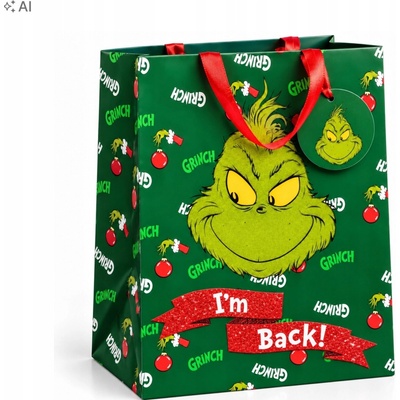 Darčeková taška Grinch I'm Back! 23x18x10 cm Vianočná ako darček