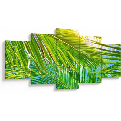 Obraz - Palmové listy (s hodinami), päťdielne 150x80 cm s hodinami