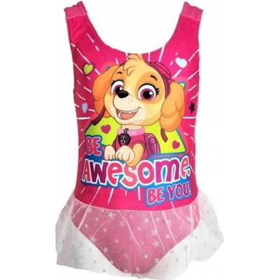 Setino Dětské dívčí jednodílné plavky Tlapková Patrola Paw Patrol motiv Skye tmavě růžové s volánkem