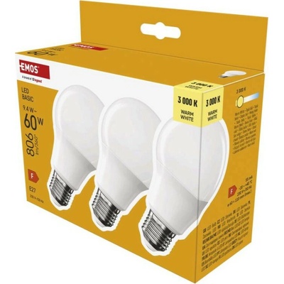 EMOS LED žiarovka Basic A60 E27 9,4 W 60 W 806 lm Teplá biela ZL5F42.3