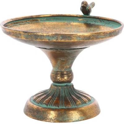 Pítko/krmítko pro ptáčky AGED METAL, kov, zlatá/tyrkys patina, pr.23x21cm|Esschert Design