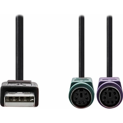 Nedis CCGB60830BK03 USB 2.0 2v1/ zástrčka USB-A/ 2x zásuvka PS/2/ 480 Mbps/ poniklovaný/ kulatý/ PVC/ Box/ černý