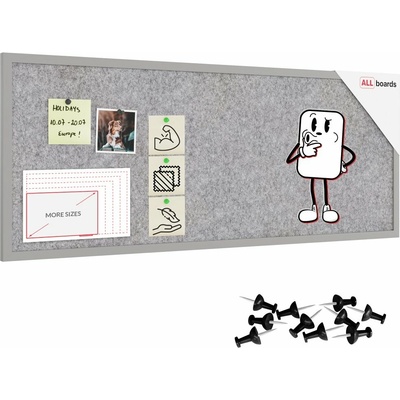 ALLboads Textilná (filcová) nástenka 120 × 60 cm svetlosivá, vo svetlosivom drevenom ráme, TFLIGHTG126G