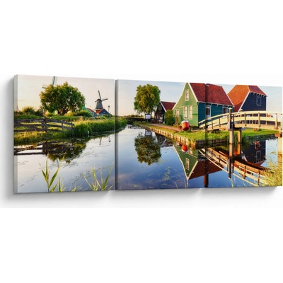 Obraz holandských mlynov, trojdielne 120x40 cm