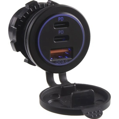USB QC3.0 + 2xUSB-C zásuvka 12/24V