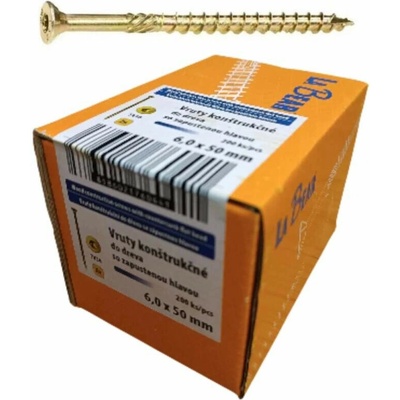 Konštrukčná skrutka TORX 6x50 mm – žltý zinok, 200 ks