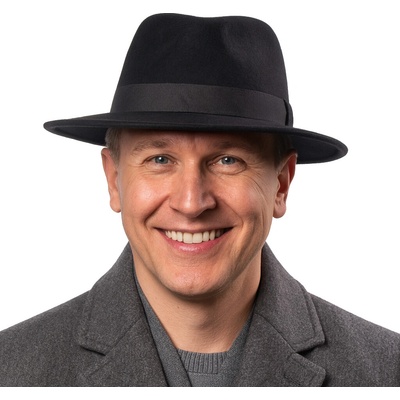 Fiebig cestovní nemačkavý klobouk fedora z vlny černý