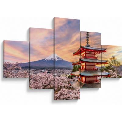 Obraz - Fudži, Japonsko, päťdielne 125x70 cm