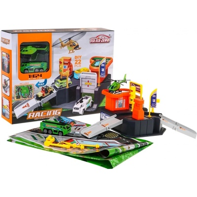 Majlo Toys Parkovacia garáž s autíčkom helikoptérou a hracou podložkou Racing Garage