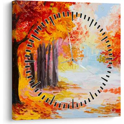 Obraz - Olejomalba, barevný podzim (s hodinami), jednodílný 30x30 cm s hodinami