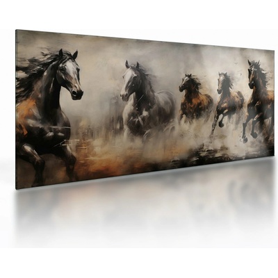 Sklenený obraz - Olejomaľba koní, jednodielne 100x50 cm na skle