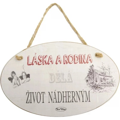 Cedule dřevo ovál Láska a rodina... 23x14 cm