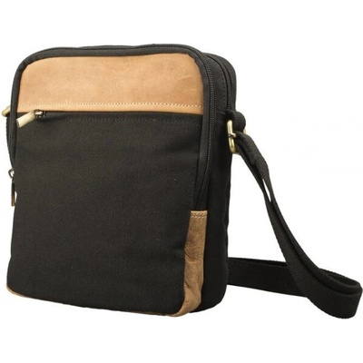 Crossbody taška plátno s buvolí kůží černá/světle béžová