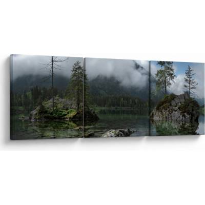 Obraz stromů v jezeře, třídílný 90x30 cm