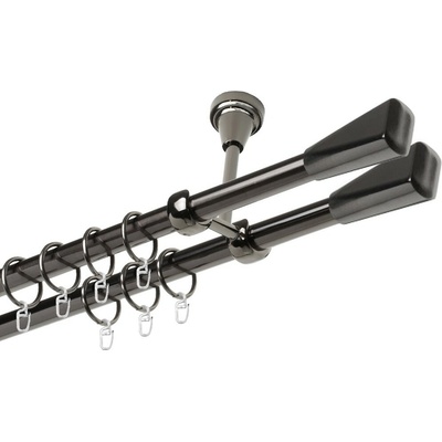 OK-GarnýžeCZ - Garnýž kovová dvouřadá 19mm Trapez double onyx 470 cm do stěny / kroužky s háčkem