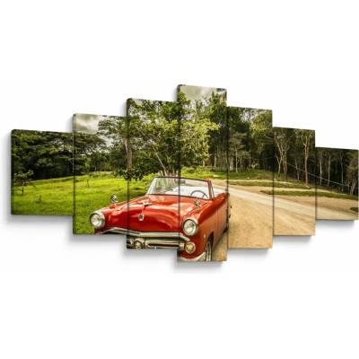 Obraz - auto veterán v přírodě, sedmidílný 210x100 cm
