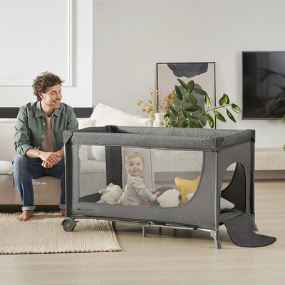 Kinderkraft Cestovní postýlka 2 v 1 Joy 2 tmavě šedá