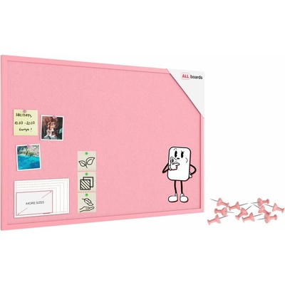 ALLboads Textilná (filcová) nástenka ružová 90 × 60 cm v ružovom drevenom ráme,TFPINK96P