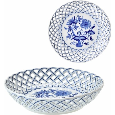 Český porcelán Dubí Mísa kulatá prolamovaná cibulák 18 cm