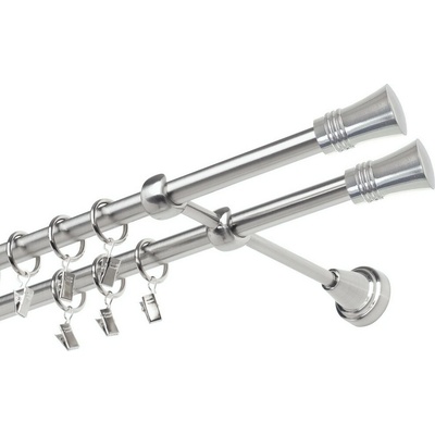 OK-GarnýžeCZ Garnýž kovová dvouřadá 19mm Capri double nerez 180 cm do stěny / kroužky s žabkou