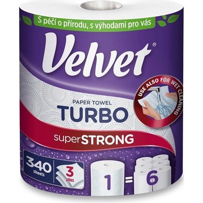 Velvet Turbo - papírové kuchyňské utěrky - 3vrstvé, návin 78 m, 340 útržků – Hledejceny.cz