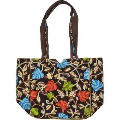 Sanu Babu Taška na zip s kašmírskou výšivkou hnědá 30x29x14cm + 30cm ucha