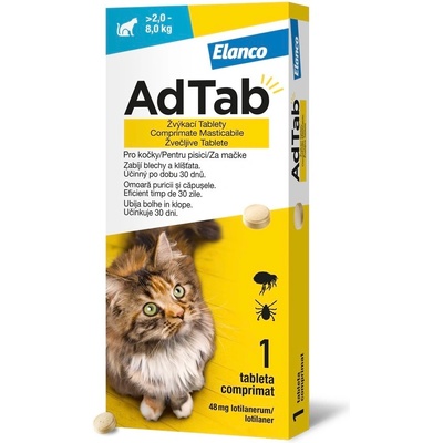 AdTab 48 mg žvýkací tablety pro kočky 2-8 kg 1 tbl – Hledejceny.cz