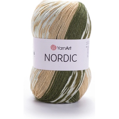 Yarn Art příze Nordic 651 zelená, karamelová a krémová