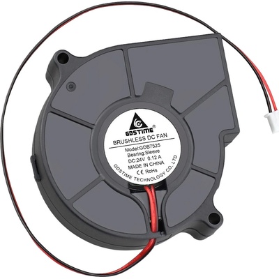 Dúchadlový ventilátor 75x75x25mm, 24V DC, XH2.54 - 2Pin