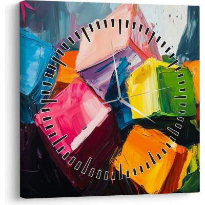 Obraz - Barevné krychle (s hodinami), jednodílný 30x30 cm s hodinami