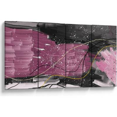 Obraz - Ružovo-čierna abstrakcia, štvordielne 160x80 cm