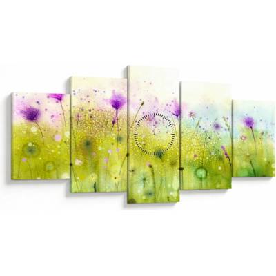 Obraz - Lúčne kvety (s hodinami), päťdielne 150x80 cm s hodinami