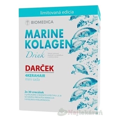 Biomedica Marine kolagen drink + Darček vrecúška 2 x 30 vreciek + darček mini sada 4Kerahair