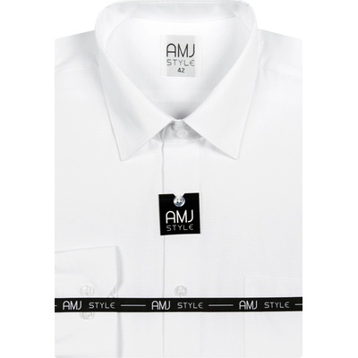 AMJ pánská košile slim fit dlouhý rukáv prodloužená délka VDPS838 s vetkávaným vzorem bílá