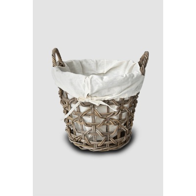 Vingo Ratanový úložný kôš s bielou tkaninou, okrúhly 45 cm v. 40 cm