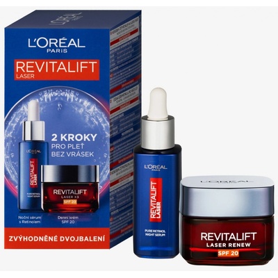 L´Oréal Paris Revitalift Laser denní pleťový krém Revitalift Laser X3 SPF20 50 ml + noční pleťové sérum Revitalift Laser Pure Retinol Night Serum 30 ml dárková sada – Hledejceny.cz