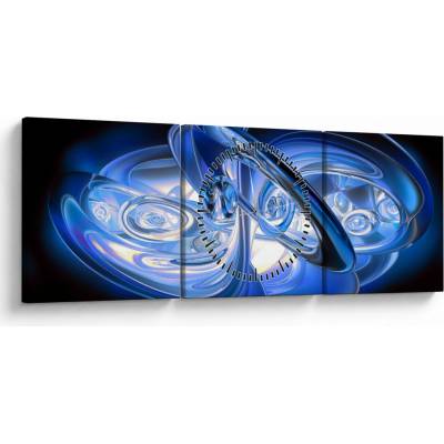 Modrý abstraktný obraz (s hodinami), trojdielne 90x30 cm s hodinami