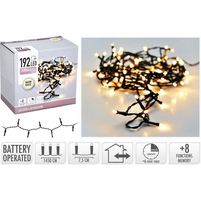 MAT osvětlení vánoční 15m 192LED teplá BÍ 8 funkcí ZE IP44